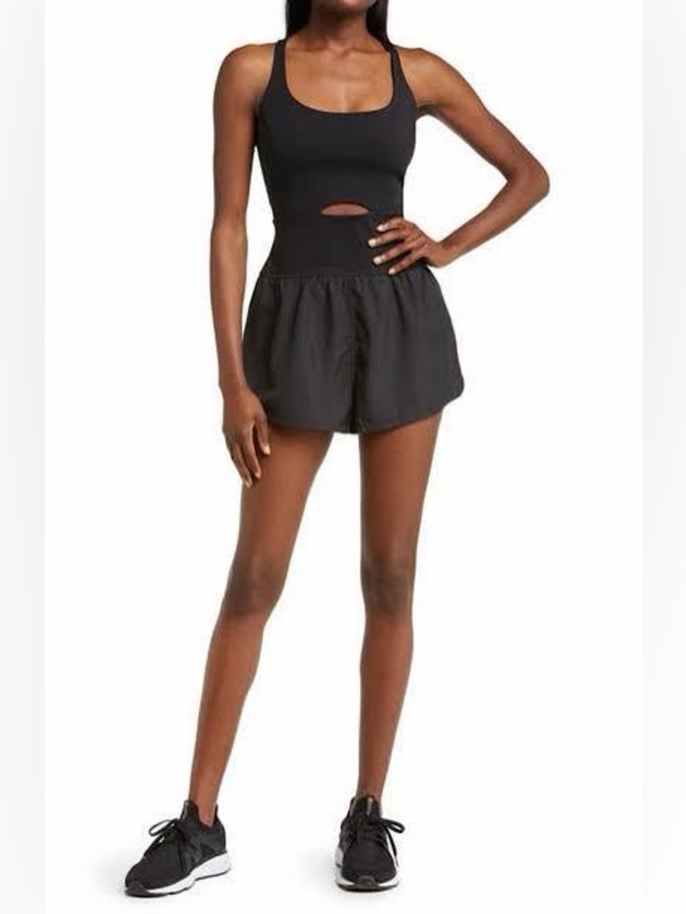 Free People Fp Movement Righteous Runsie Romper In Black/CutOut